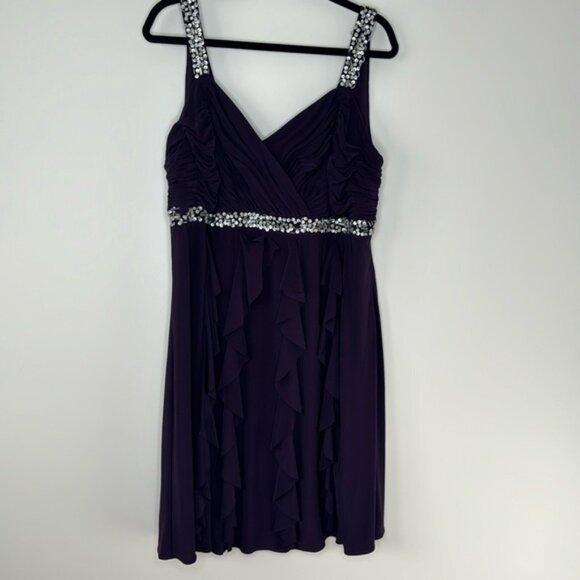 Dressbarn Collection Women Purple Sequin Flowy Cocktail Party Dress Plus Size 16 - Picture 1 of 16